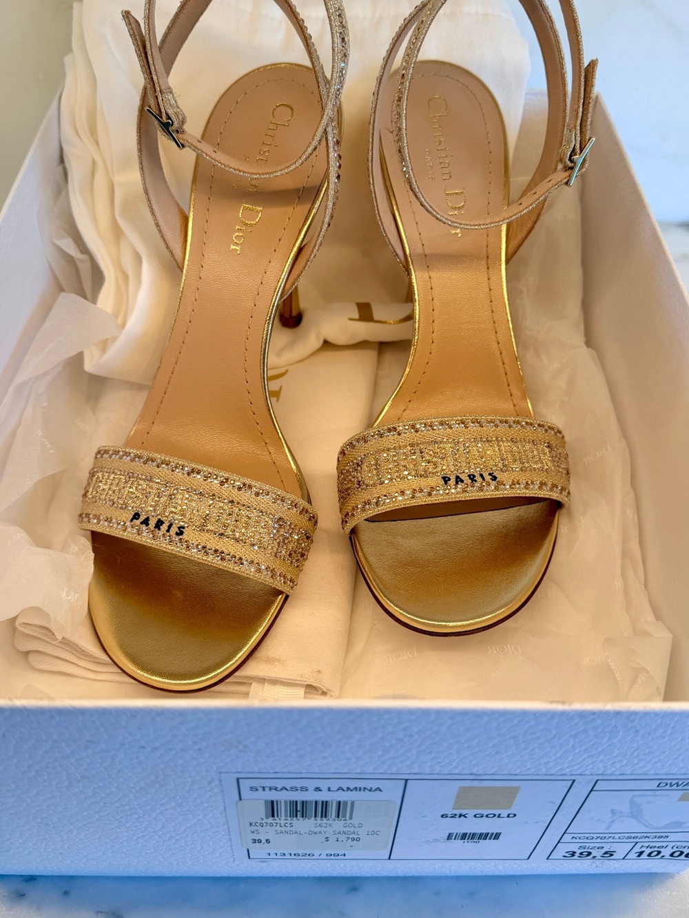 Christian Dior Gold Crystal Embellished Ankle-Strap Sandal. Worn once. - Picture 16 of 16